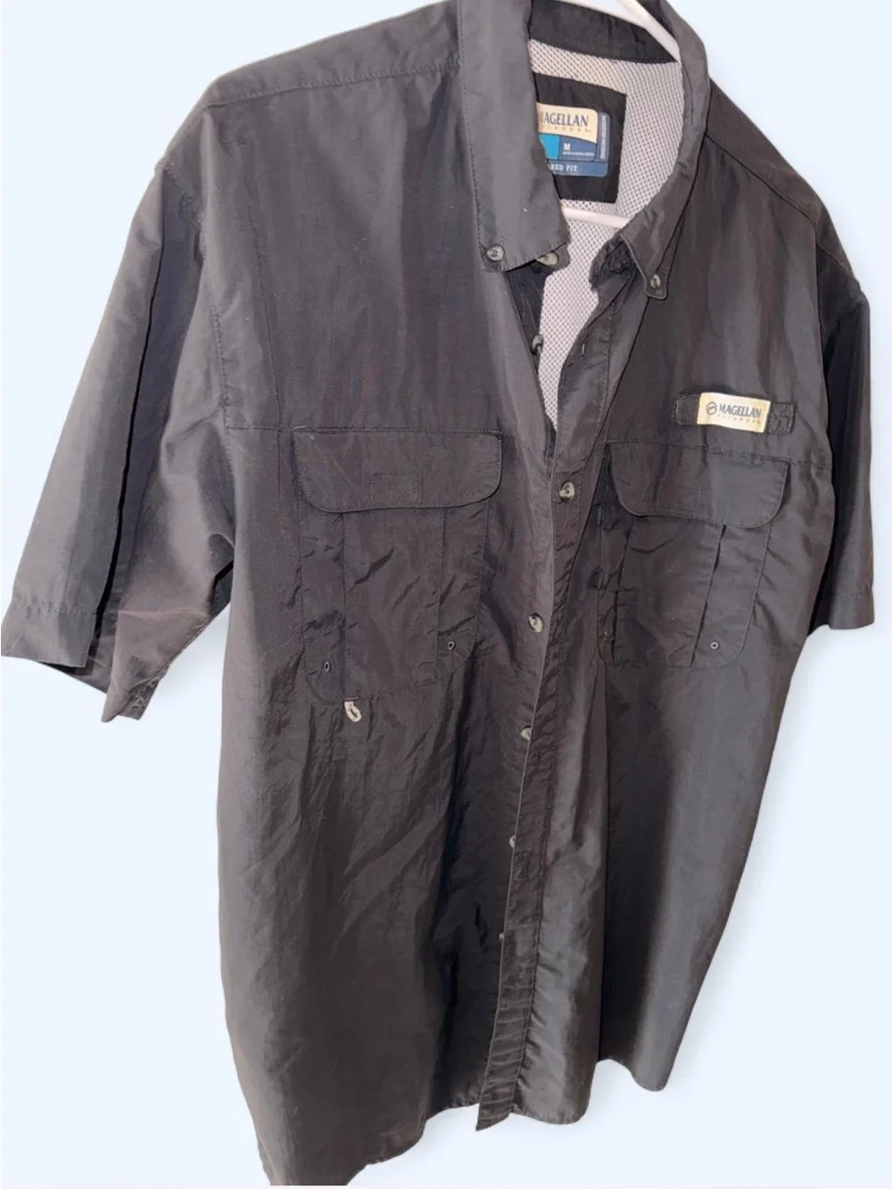 Magellan Outdoors Black Short Sleeve Fishing Shirt with Dual Chest Pockets